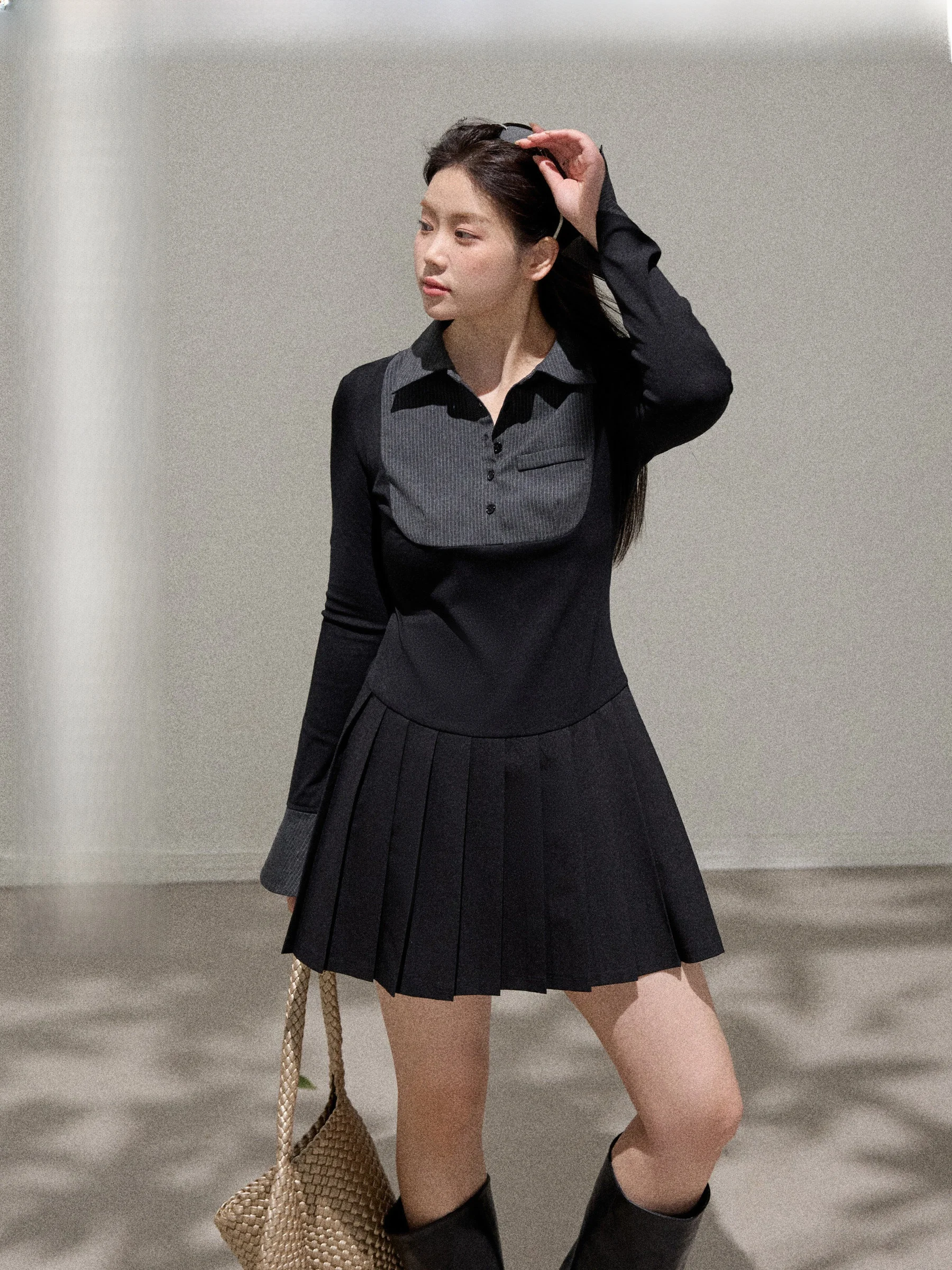 

Платье-обманка Jiulu Studio "Wild Poet" больших размеров с дизайнерским акцентом, имитация двух частей, с пэчворк-юбкой и длинными рукавами, для женщин