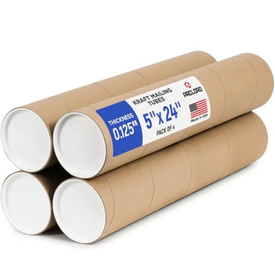 

5" x 24" Reinforced Kraft Paper Mailing Tube, Tubes with 8 Caps Secure USPS Approved Cardboard Poster Mailer for Shipping and S