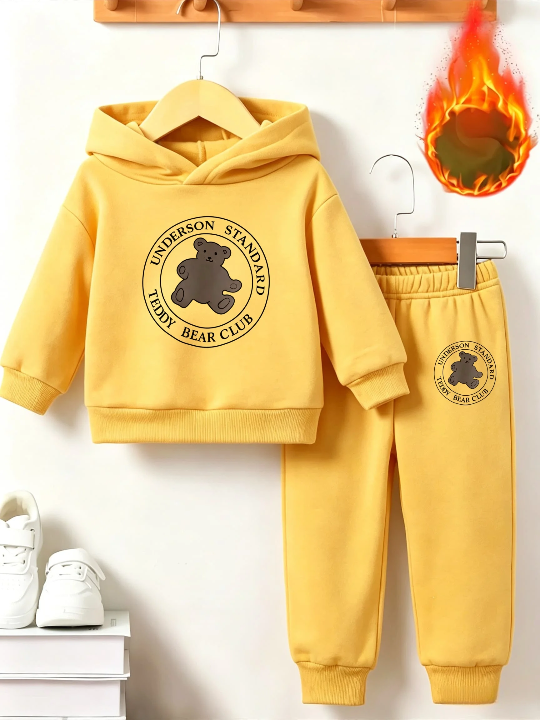Klassisches warmes Sportoutfit für Kinder mit Bären-Print und Anime-Print für Herbst/Winter - Langarm-Hoodie-Set – Detail 4