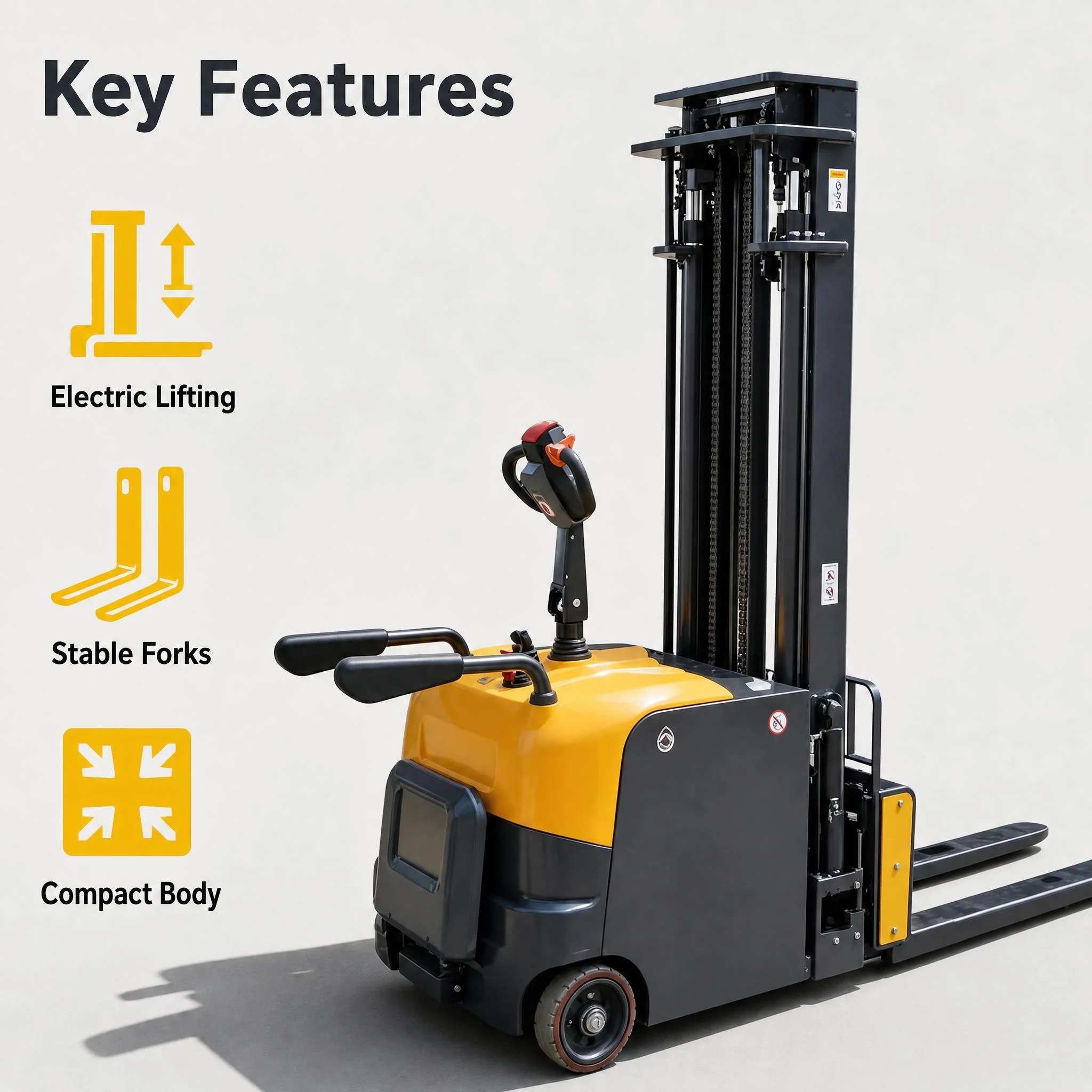 1.5-2 Ton Electric Stacker Truck 2000kg 3m Lift Height Battery Pallet Forklift Heavy Duty Warehouse Machine