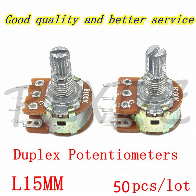 50PCS 6-pin WH148 Duplex Potentiometers B 1K 2K 5K 10K 20K 50K 100K 500K Dual Potentiometer Shaft Length 15 L15MM