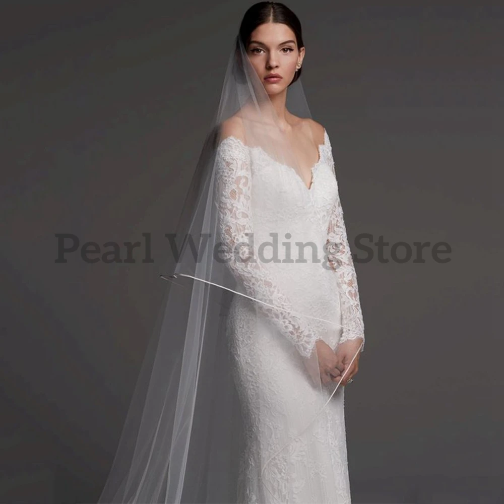 Eleganti abiti da sposa bianchi con scollo a v e pizzo a sirena a maniche lunghe illusione Sexy abiti da sposa semplici di alta qualità