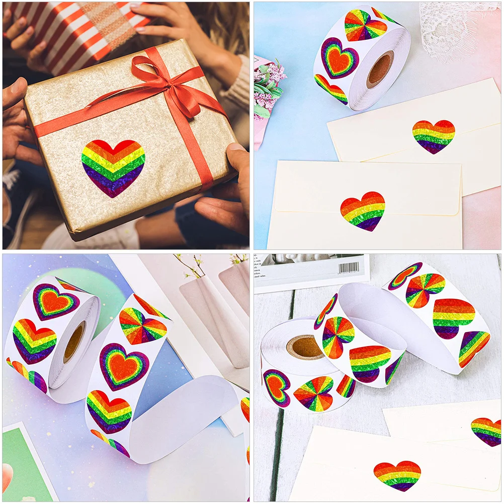 

Love Pattern Heart Stickers Rainbow Color Premium Paper Sealing Sticker Decorative Valentine's Day Gift Candy Bag Seal Label