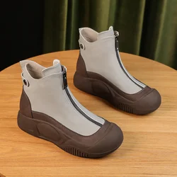 Fashion Boots 35-43 Large Women's Shoes True Soft Leather Retro High Top Shoes Women Autumn Winter New Thick Sole Short Boots