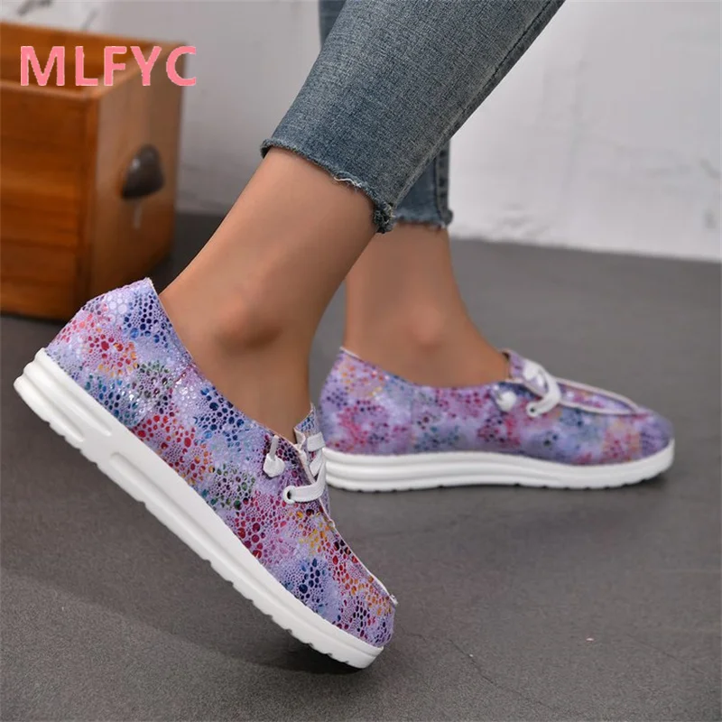 Autumn New Women Shoes Leisure Round Head Multicolor Flower Flat Bottom Lightweight Slip-on Single Shoes Women's Single Shoes