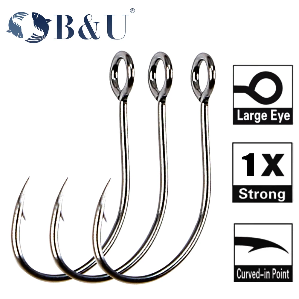 B&U Barb Hook Fishing hook big ring Carbon Steel Single Hooks tackle Worm Hooks With big eyes Ring 12pcs