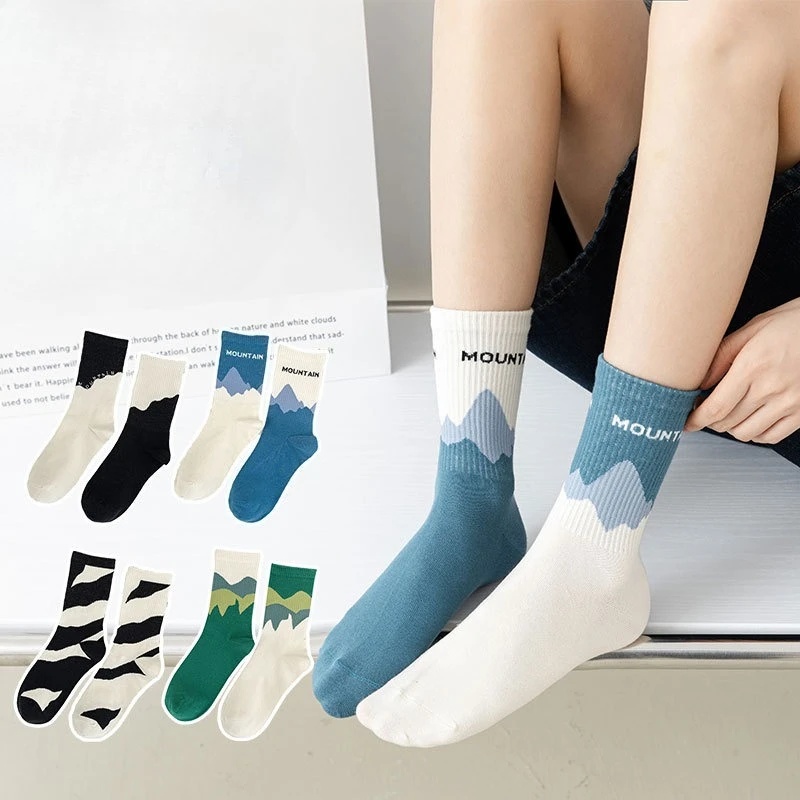 

2 пары новых парных носков средней длины с асимметричными индивидуальными мягкими и многофункциональными модными носками для девочек