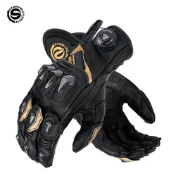SFK Black-gold Motorcycle Gloves Full Finger Carbon Fiber Knuckle Protection Summer Breathable Genuine Goat Leather Riding Gears