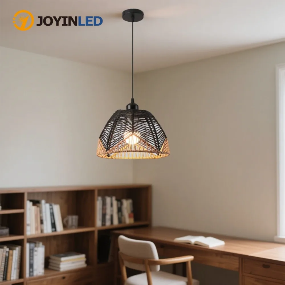

JOYINLED Boho E27 Chandelier Natural Woven Pendant Lights Height Adjustable Hanging Lamp Dining Room Living Room LED Lamp