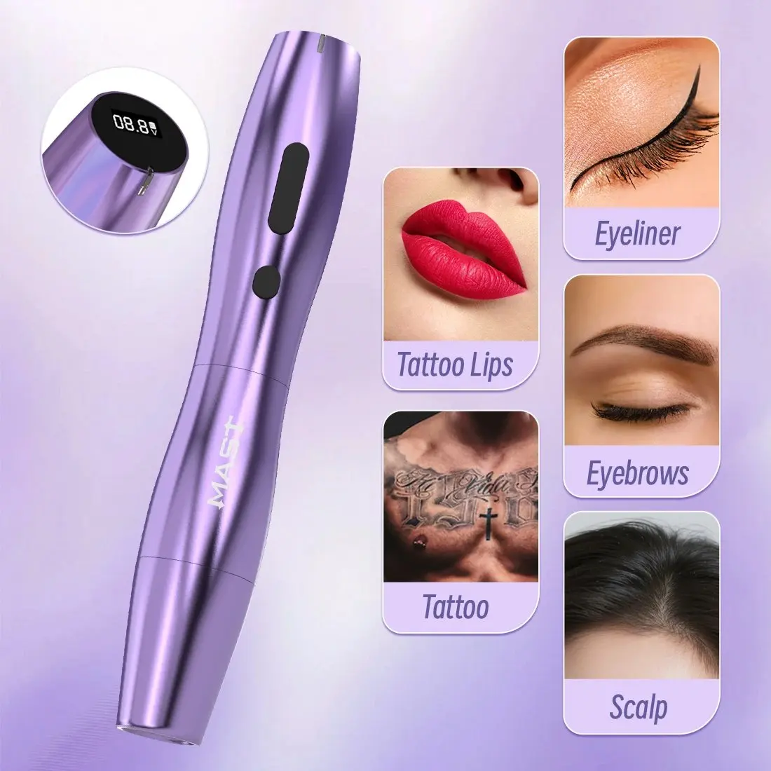 Mast P20 Wireless Tattoo Machine Full Kit 2.5mm Stroke Permanent Makeup Pen 1000mAh Battery 122g Lightweight Design for PMU Work