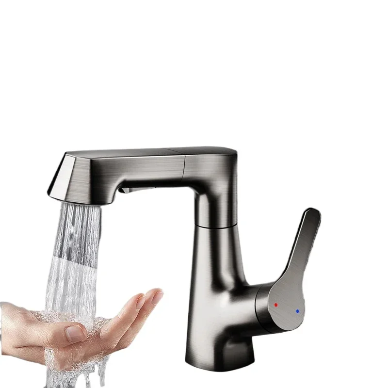 Rotary Pull-Out Sink Faucet Three-Mode Hot and Cold Bathroom Mixer Tap for Washbasins Versatile Bathroom Fixture