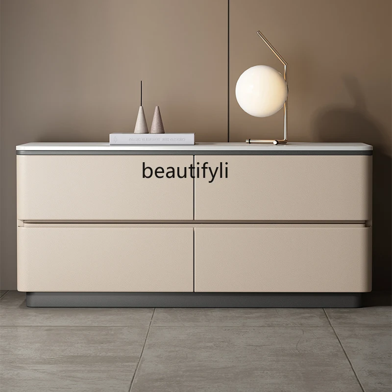 

Italian light luxury solid wood bedside table simple modern minimalist rock slab bedroom locker