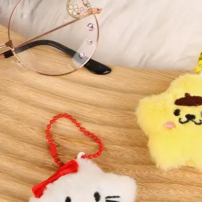

Plush Star Sanrio Pendant Cartoon Hello Kitty Kuromi Melody Soft Stuffed Doll Keychain Car Key Ring Backpack Bag Decor Gift