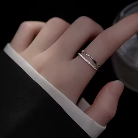 Original 925 Silver-Plated Double LInes Rings For Women Wedding Engagement Silver Women's Vintage Ring Jewelry Birthday Gift