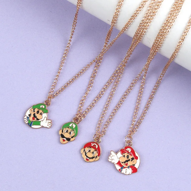 Super Mario Bros Necklace Toy Luigi Toad Anime Figure Character Alloy Pendant Ornament Children Classic Game Peripheral Gift