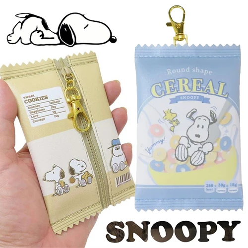 Imagen 1 del producto Monedero Snoopy, Mini billetera, bolso pequeño portátil para tarjetas, bolsa de almacenamiento de cuero PU Kawaii con llavero con gancho, colgante para mochila para mujer