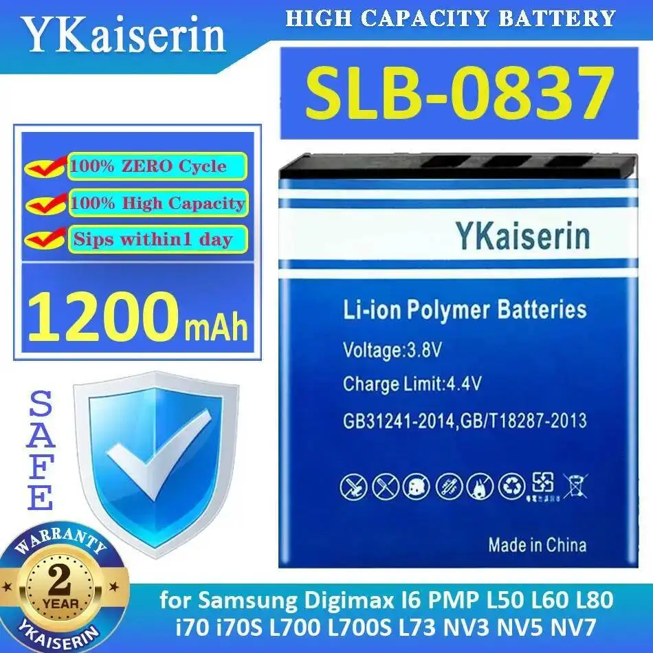 

Stable Camera Battery 1200Mah Slb-0837 Long-Lasting For Samsung Digimax I6 Pmp L50 L60 L80 I70 I70s L700 L700S L73 NV3 NV5 NV7