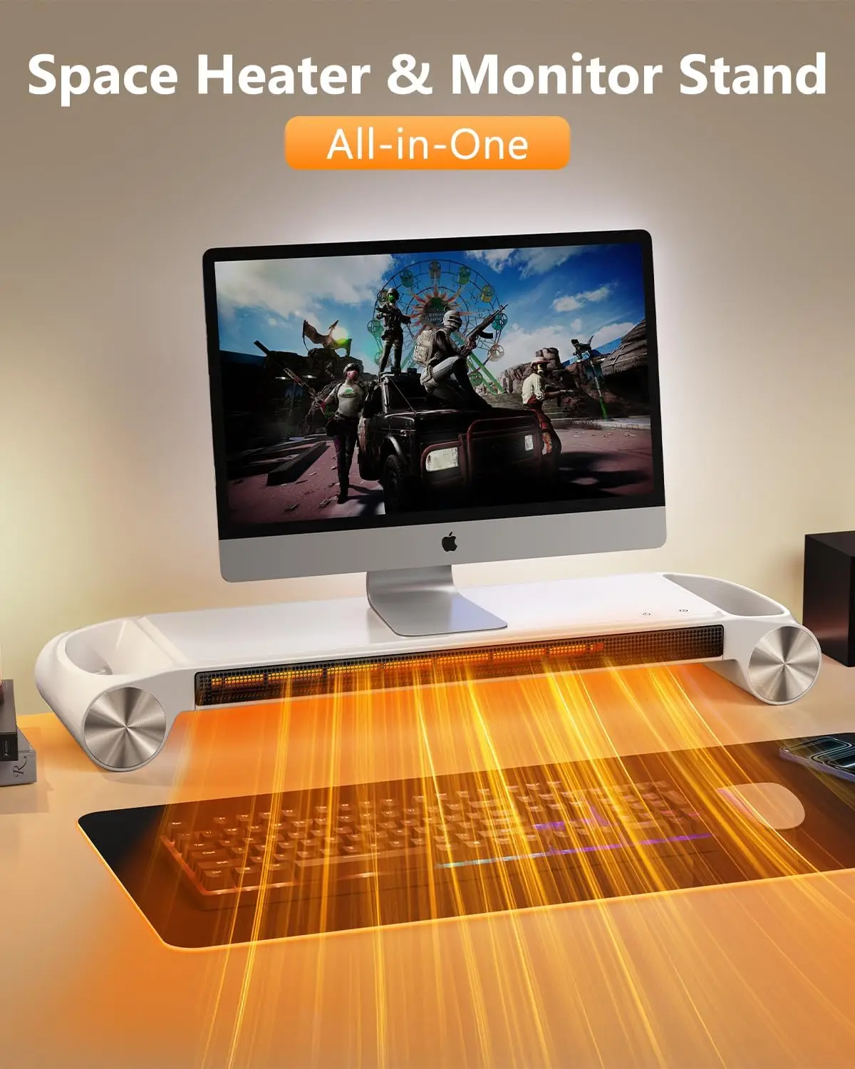 Schreibtischheizung 330 W, 2-in-1 mit USB-Aufladung und Aufbewahrung, Weiß