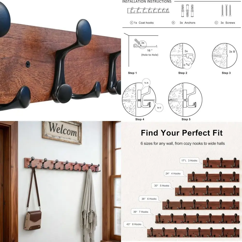 

Настенная деревянная вешалка для одежды с 8 тройными крючками – отлично подходит для дома, школ, а также для хранения зоотоваров
