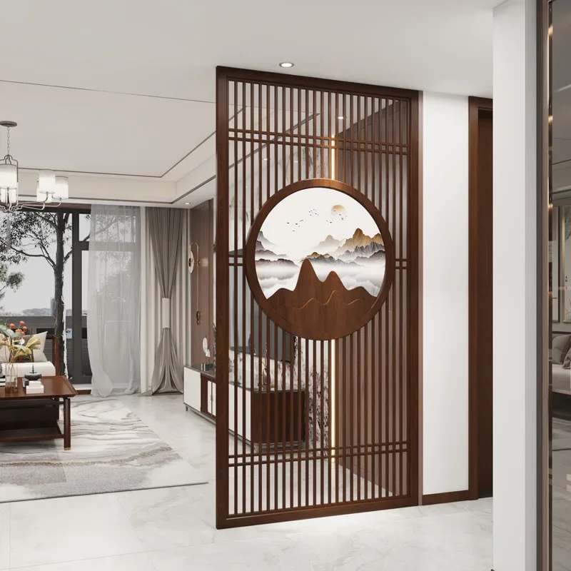 Nuevo Partición de pantalla de entrada de madera maciza de estilo chino, bloque de puerta de oficina para sala de estar, pantalla de asiento de rejilla simple moderna
