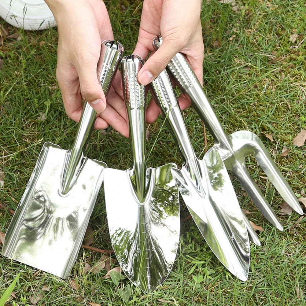 Compact Stainless Steel Garden Shovel Set 1pc or 4pcs Small Wide Square Narrow Fork Spades for Planting and Transplanting