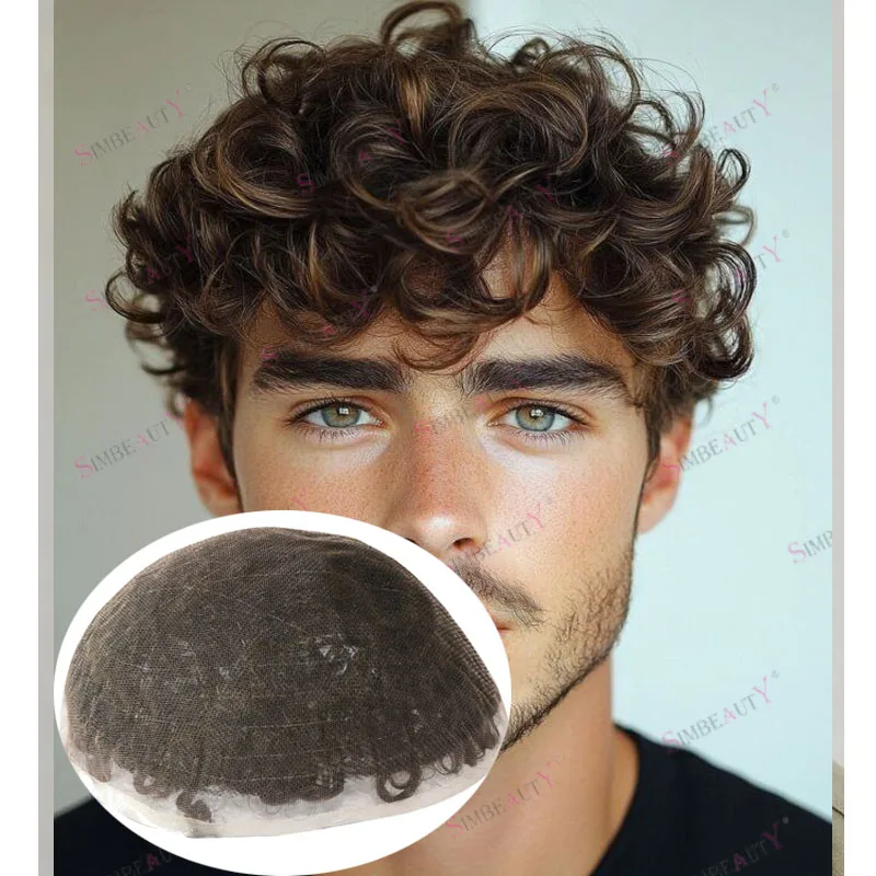 

Необнаружимые 28 мм вьющиеся полностью швейцарские кружева Remy человеческие волосы мужские парики супер прочные отбеленные узлы натуральные волосы черные мужские парики