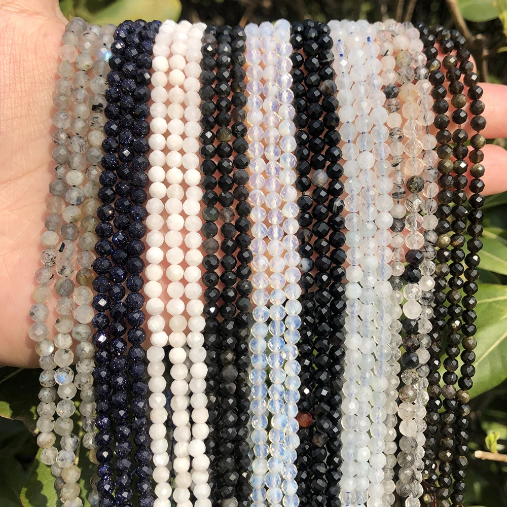 

Natural 2/3/4mm Stone Faceted Labradorite Moonstone Agates Small Waist Bead for Beadwork DIY Jewelry Making Bracelet Accessories