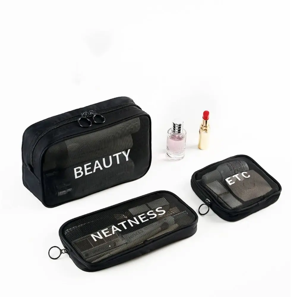 Travel Fashion Small Cosmetic Bag Mesh Transparent Nylon Makeup Bag Large-capacity Pencil Cases Travel