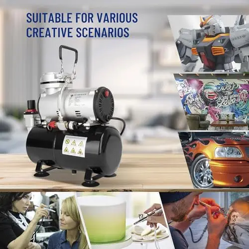 Portable Oil-Free Single-Piston Airbrush Compressor 3L Tank With Safety Valve, Pressure Regulator And Moisture Separator For - view 6