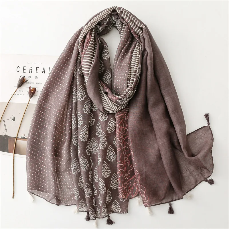 2024 Newest Women Floral Printed Pattern Scarf Cotton Voile Scarf Shawls