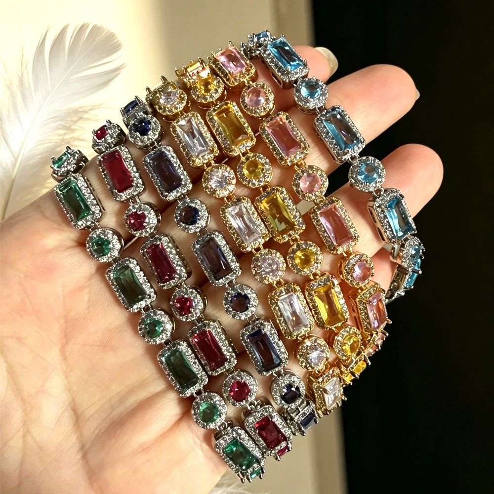 ZAKOL Neues Luxuriöses Glänzendes Buntes Geometrisches Zirkon-Kristall-Armband für Frauen, Wunderschöner Schmuck für Hochzeit und Party, Geschenk – Detail 3