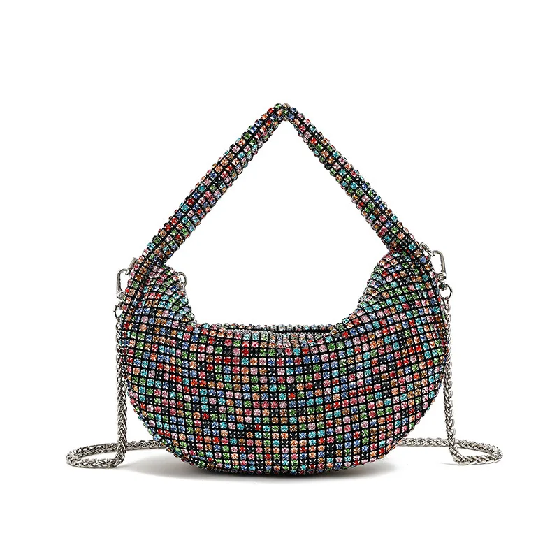 

Full Diamond Rhinestone Chain Bag Handbag One Shoulder Flash Diamond King Dinner Bag Evening Women's Trendy Snap Closure Handbag
