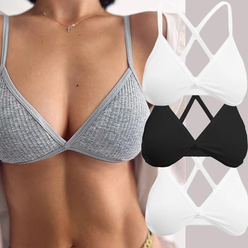 Women's Triangle Cup Bra Lightweight Small Chest Sexy Bralette Comfortable Spongeless Chest Cushion Removable French Back Bra