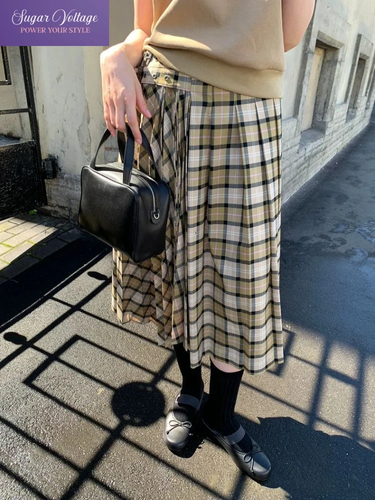 

Autumn New Streetwear Fashion Skirts Women Slim High Waist Plaid Irregular A-Line Skirts Vintage Elegant Office Casual Skirts