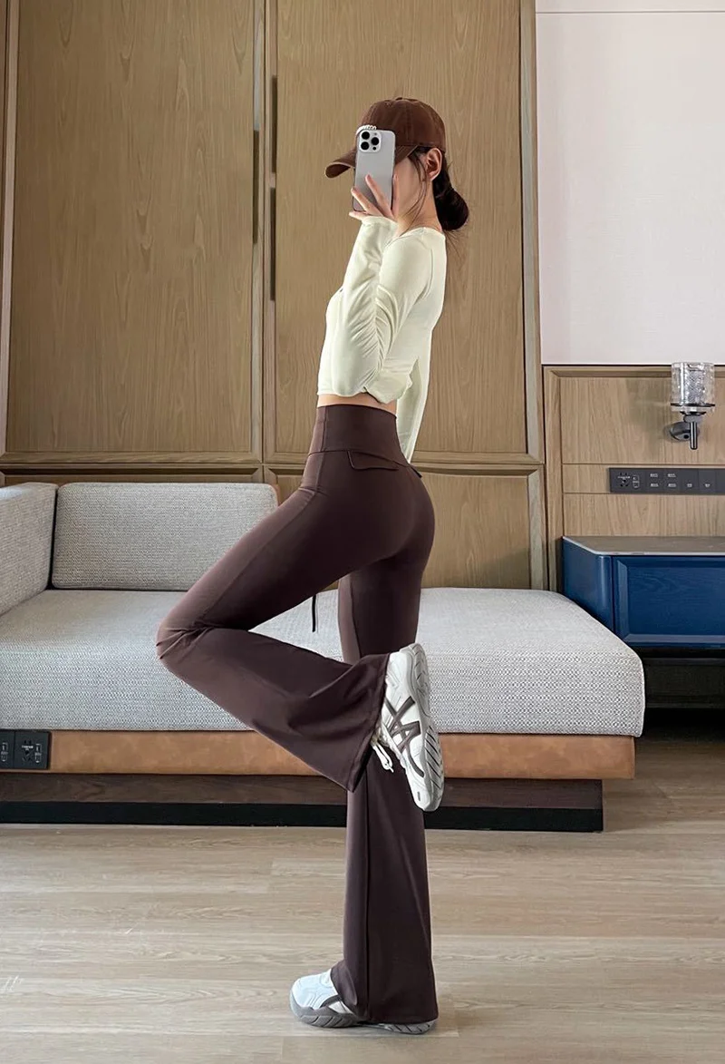BIVIGAOS Autumn New Drawstring High Waist Micro Flared Leggings Women Slim Fit Elastic Fashionable Casual Sports Flared Pants