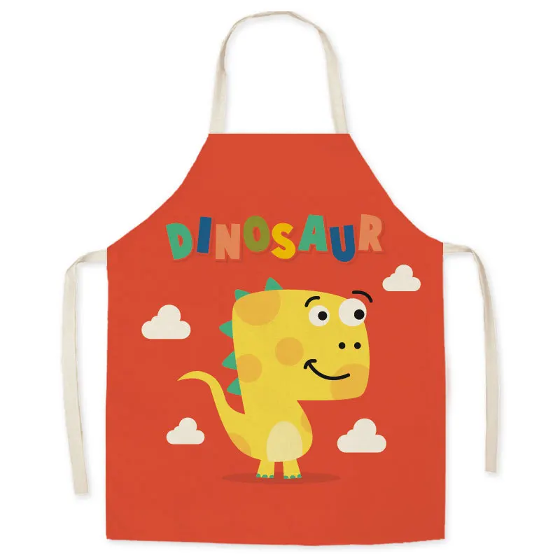 New Parent-child Kitchen Apron Cartoon Dinosaur Printed Linen Baking Cooking Aprons for Women Home Cleaning Apron chef apron CN