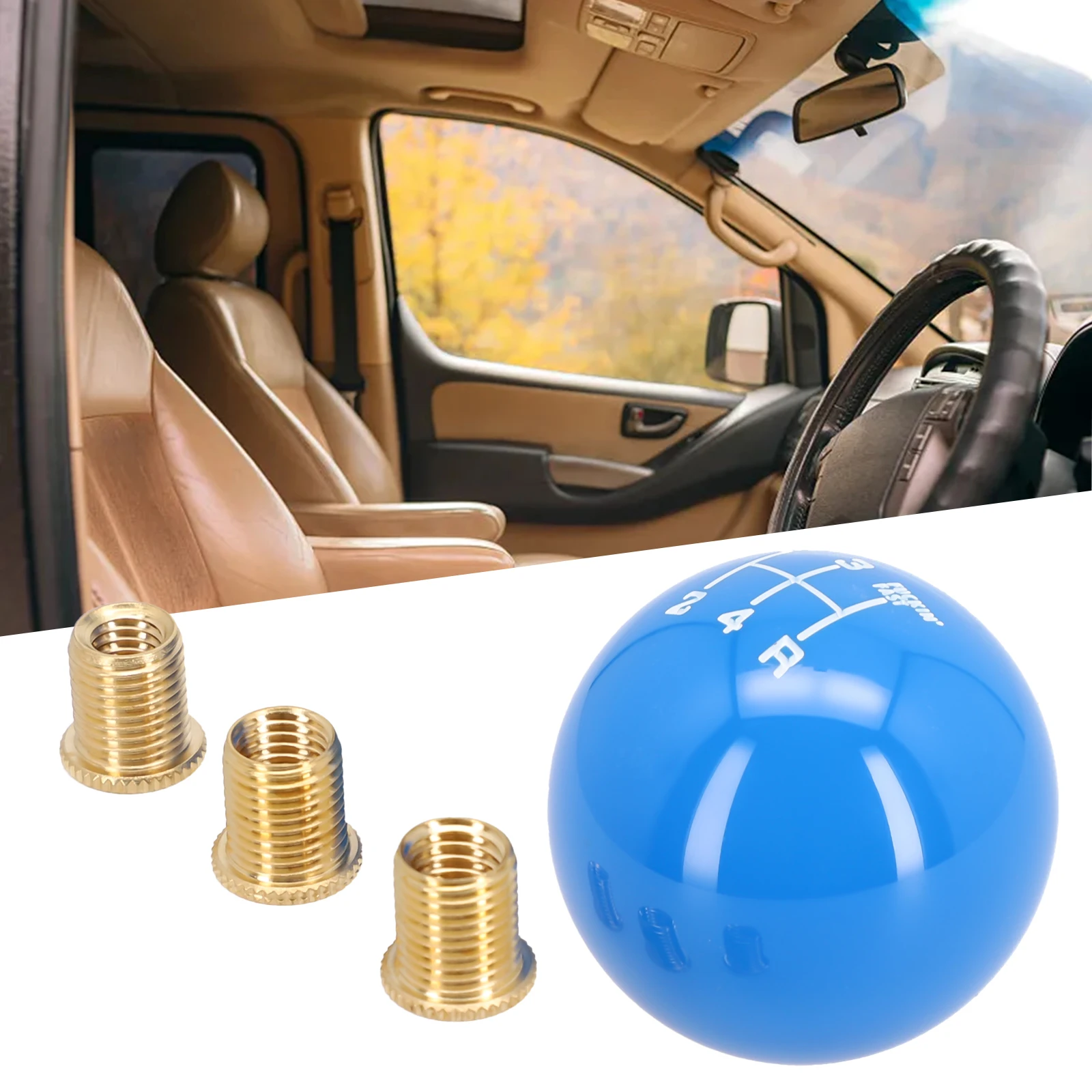 Round Ball 5 Speed Manual Gear Shift Knob with 3 Thread Adapters for Manual Transmission Cars Providing Enhanced Shift