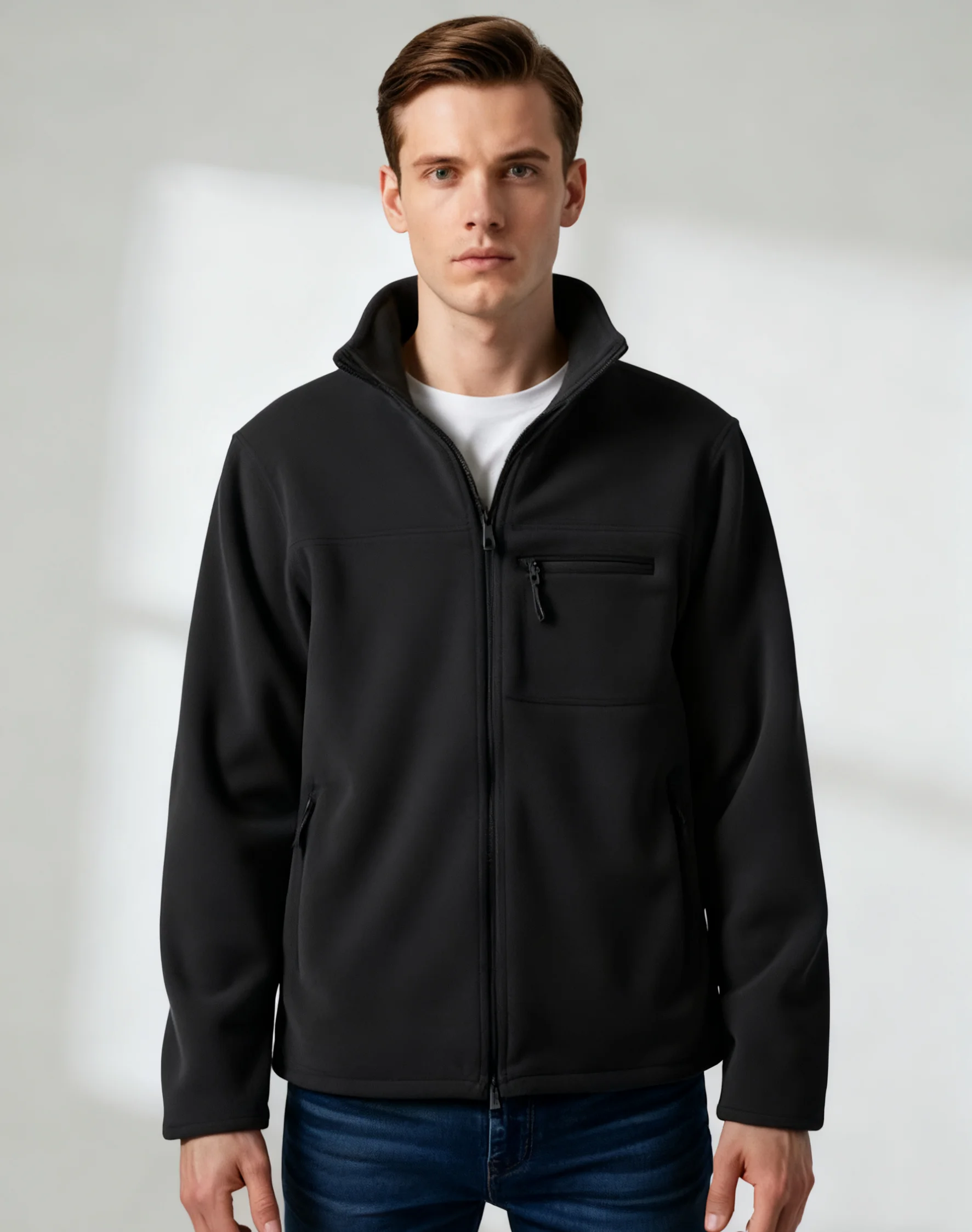 

Флисовая куртка для тренировок на открытом воздухе/спорта — легкая, теплая, эластичная, осень/зима — молния, воротник-стойка (без ремня) — идеально подходит для Рождества