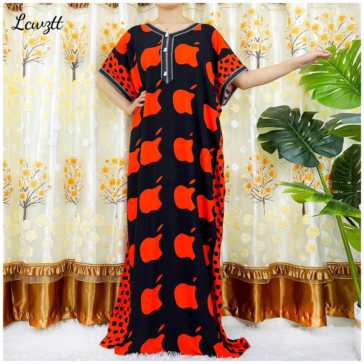 2024 New Style Short Sleeve 2Pieces African Dashiki Floral Printing Loose Cotton Caftan Lady Summer Maxi Casual Dresses Vestidos