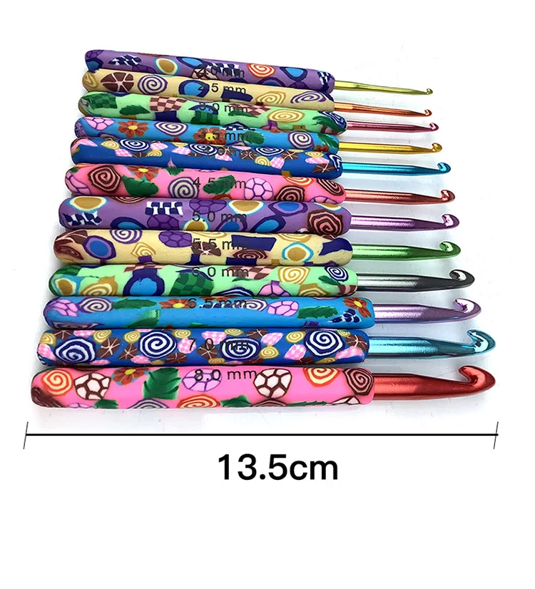 12pcs Colorful Ceramic Handle Alumina Crochet Hooks Knitting Needles Set Sewing Crochet for Weave Sewing Needles Handmade Tool