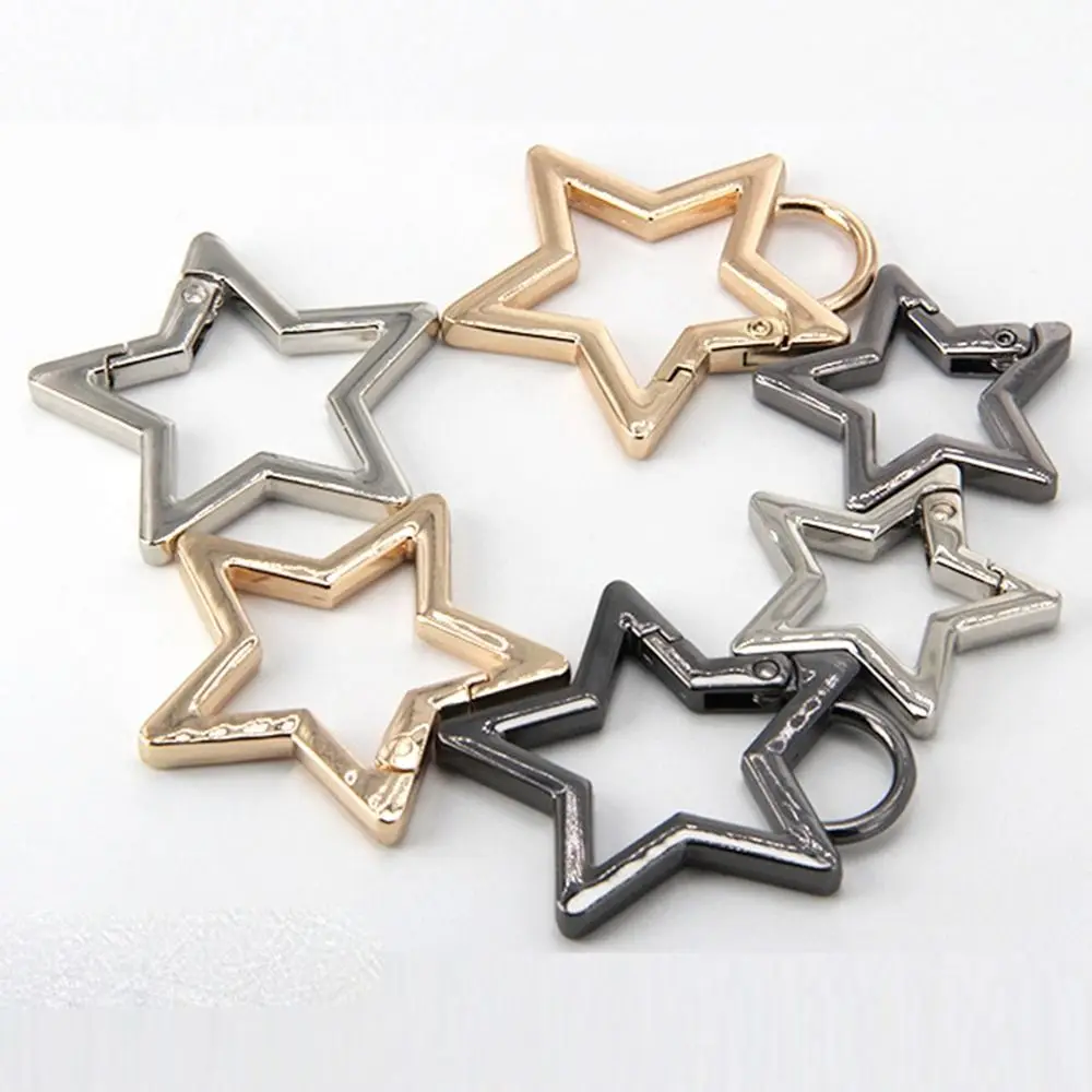 1Pcs Zinc Alloy Plated Gate Spring Ring Buckles Clips Carabiner Purses Handbags Star Shape Push Trigger Snap Hooks Bag Keychain