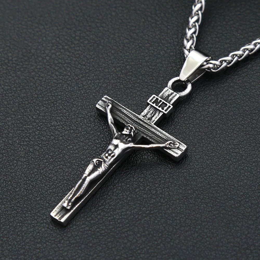 Small Size Vintage Jesus Cross Necklace Men And Women Stainless Steel Biker Amulet Pendant Fashion Jewelry Gifts Dropshipping