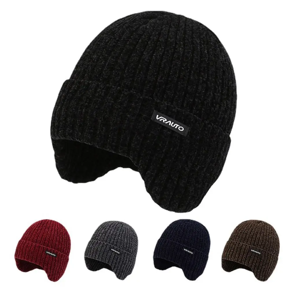 Winter Soft Knitted Hat Windproof Warm Beanies Hat Fleece-Lined Thick Ear Protection Cap Outdoor