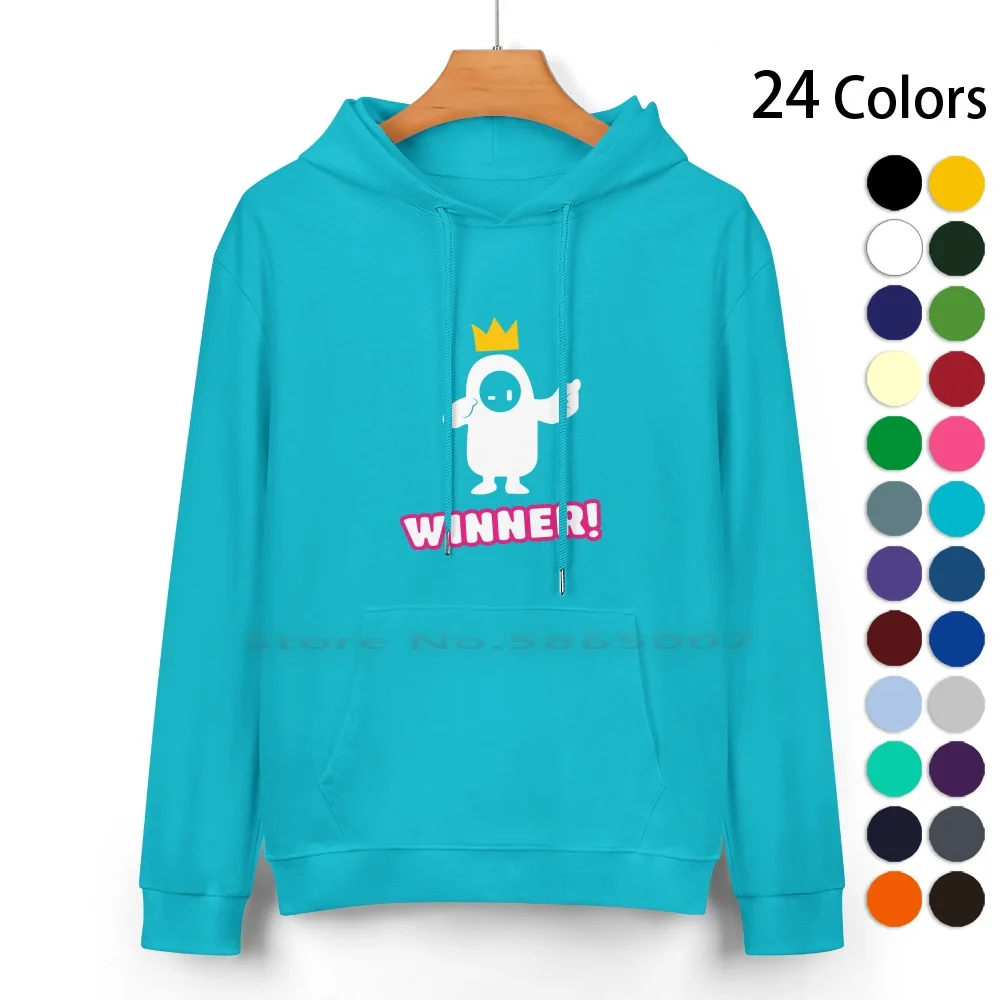 Winner! Pure Cotton Hoodie Sweater 24 Colors Fall Guy Videogame Battle Royale Winner Crown 100% Cotton Hooded Sweatshirt For