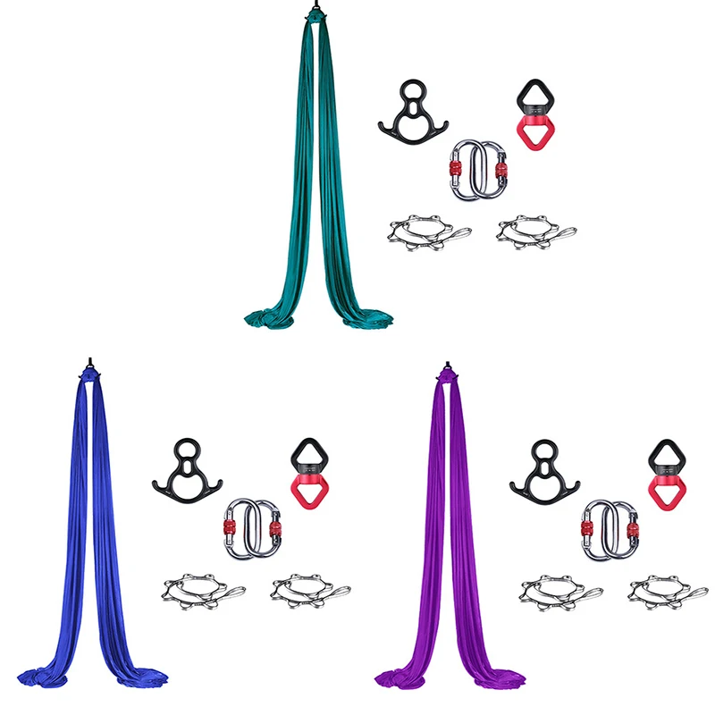 Set Tempat Tidur Gantung Ayun Yoga Udara 1.5X8M Nilon Rumah Luar Ruangan Kebugaran Peralatan Yoga Tempat Tidur Gantung Tari Akrobatik untuk Bangunan Tubuh Pesenam