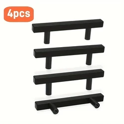 4pcs Cabinet Pulls Black Modern Square T Bar Diamter Kitchen Bathroom Cupboard Chest Drawer Handles And Knobs Hardware