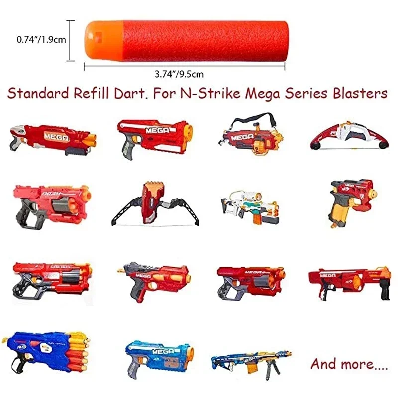 Juego de disparos para niños, paquete de balas de dardo de repuesto, 9,5 cm x 1,9 cm, Compatible con juguetes, pistola n-strike Mega Blaster Mastodon Twinshock