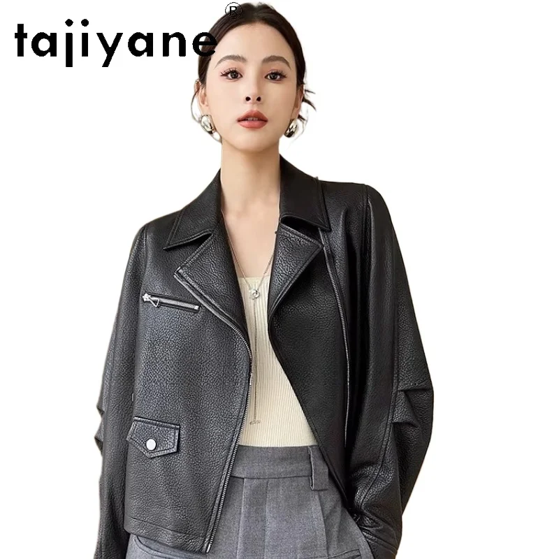 TAJIYANE 리얼 탑 레이어 양가죽 재킷 여성 리치 패턴 가죽 코트 짧은 천연 가죽 재킷 2025 가을 의류 신상 아우터
