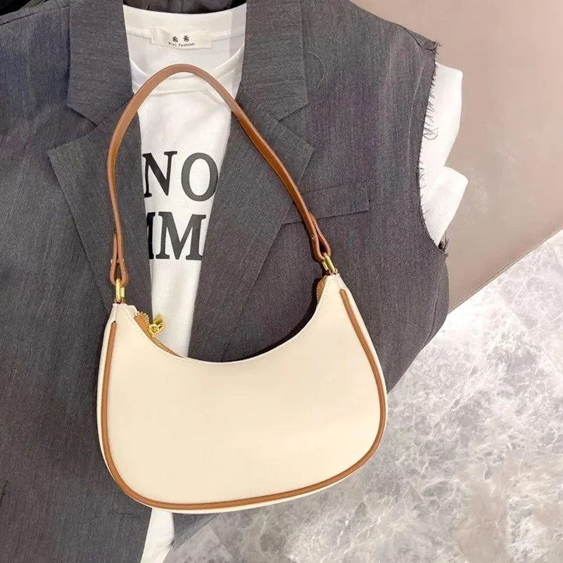 Fashion Women\'S Clutch Handbags Moon Solid Color Pu Leather Underarm Shoulder Bag Casual Female Shopper Tote Luxury Hobos Bags