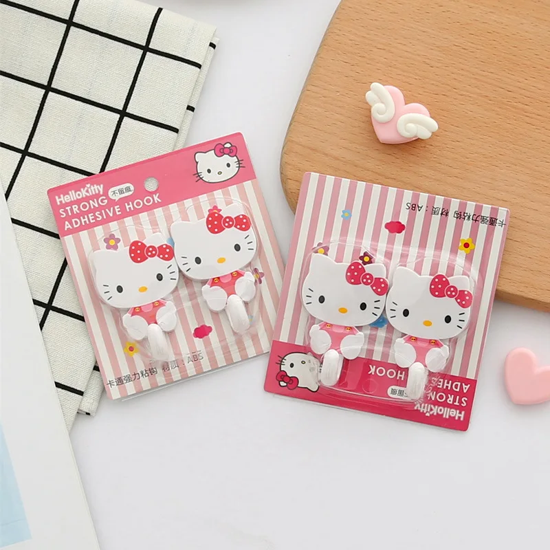 Sanrio Hello Kitty Sticky Cute Sticky Hook Student Dormitory Nail Free Strong Sticky Hook Household bathroom Clothes Towel Hook